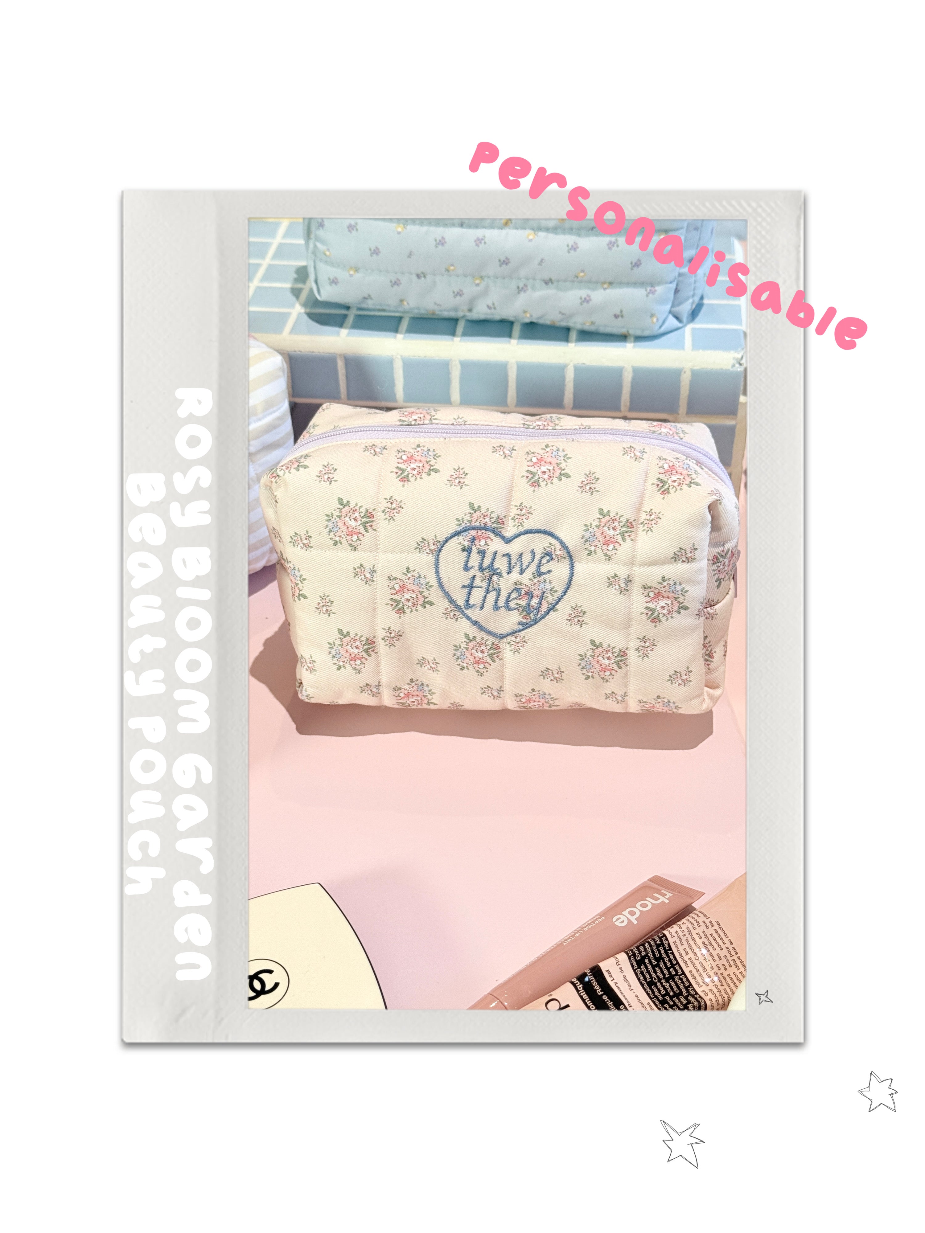 Rosy Bloom Garden Beauty Pouch