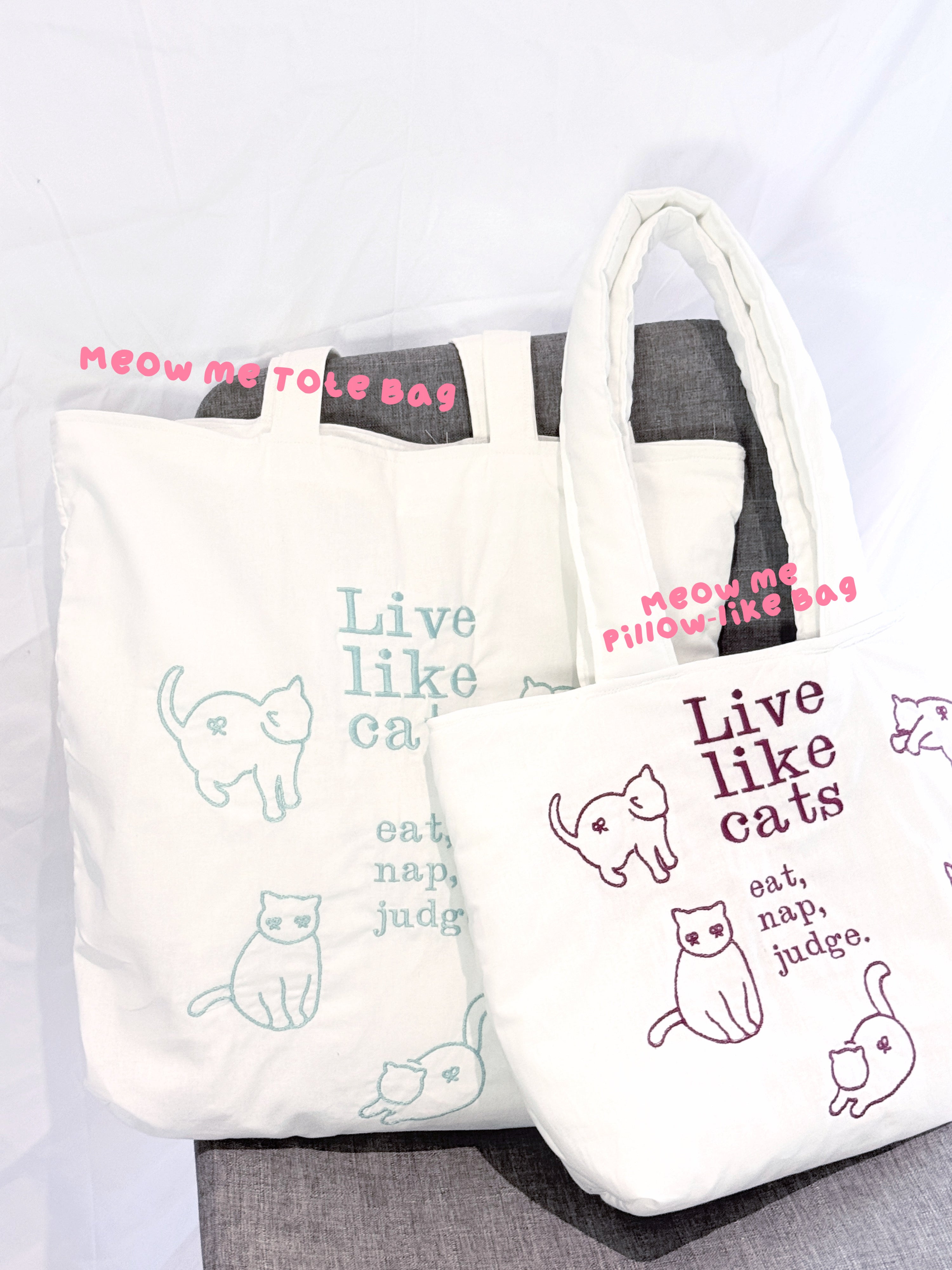 Pillow-like Shoulder Bag Embroidered Meowme