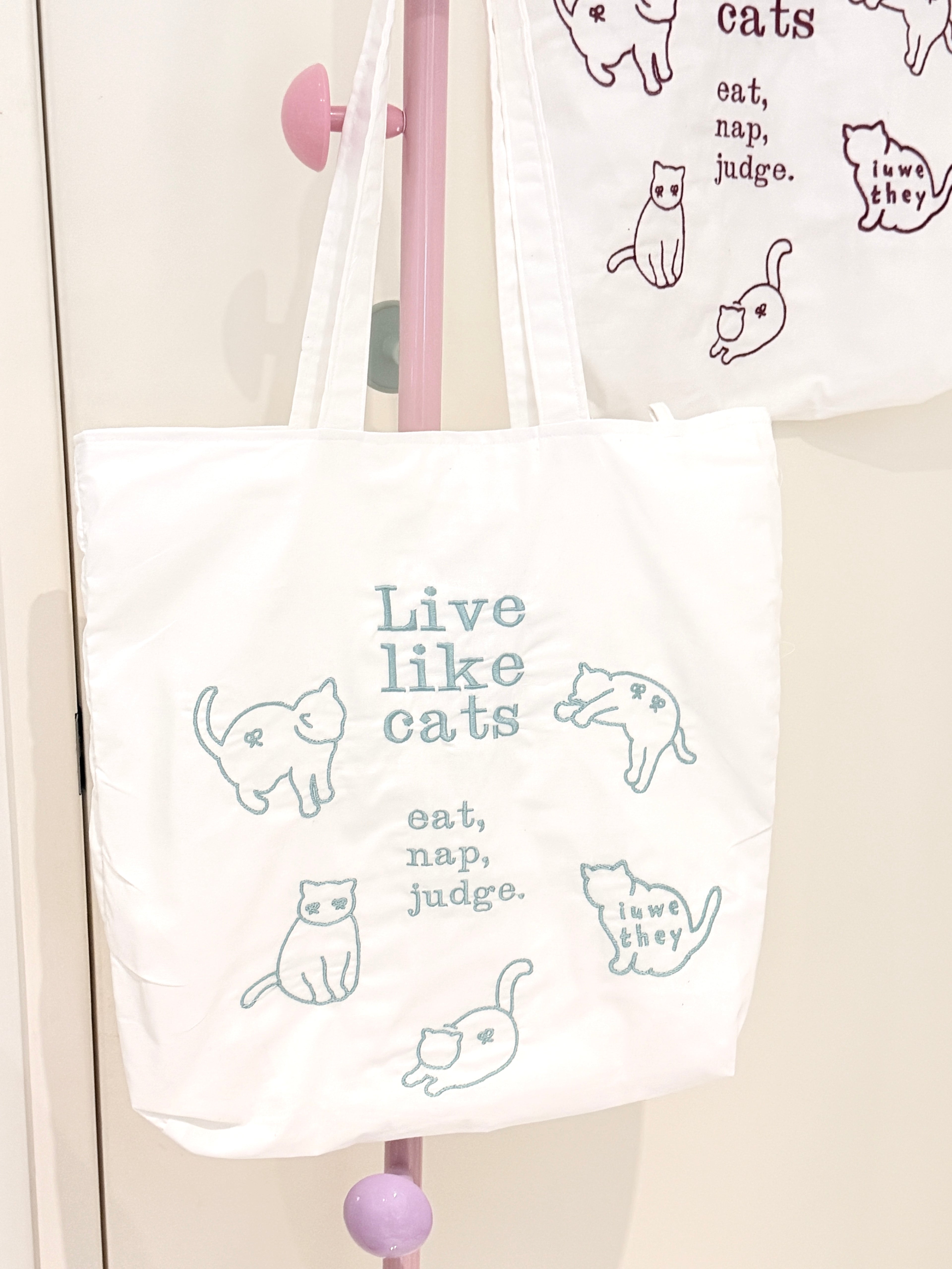 Meowme Embroidered Tote Bag (Mint Green)