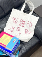 Meowme Embroidered Tote Bag (Red)