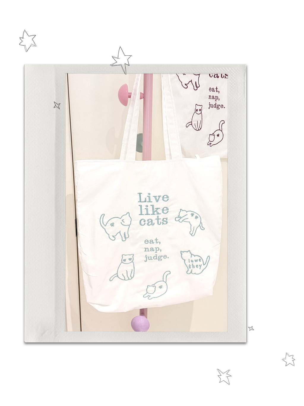 Meowme Embroidered Tote Bag (Mint Green)