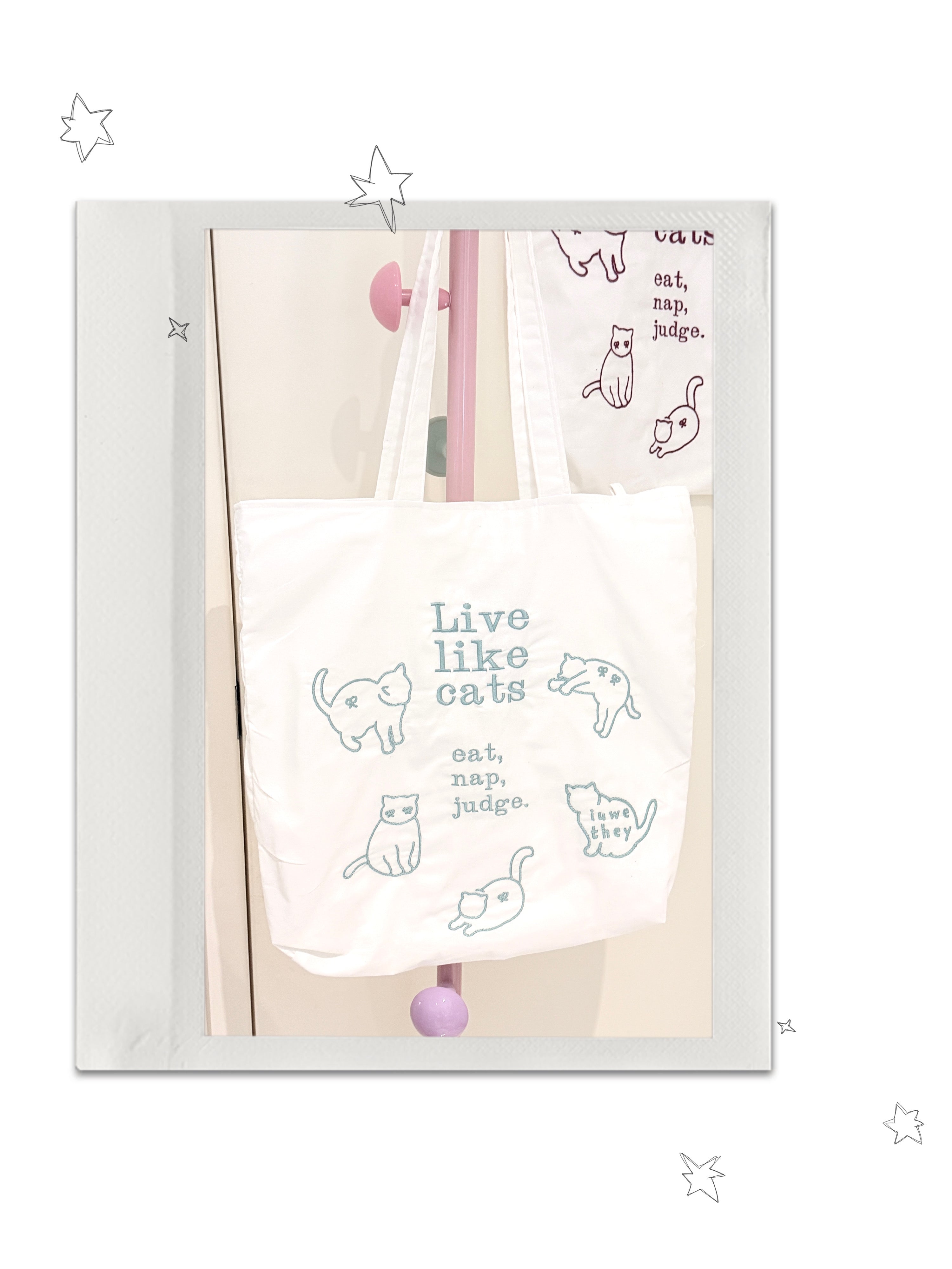 Meowme Embroidered Tote Bag (Mint Green)