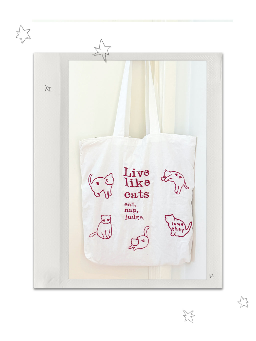 Meowme Embroidered Tote Bag (Red)